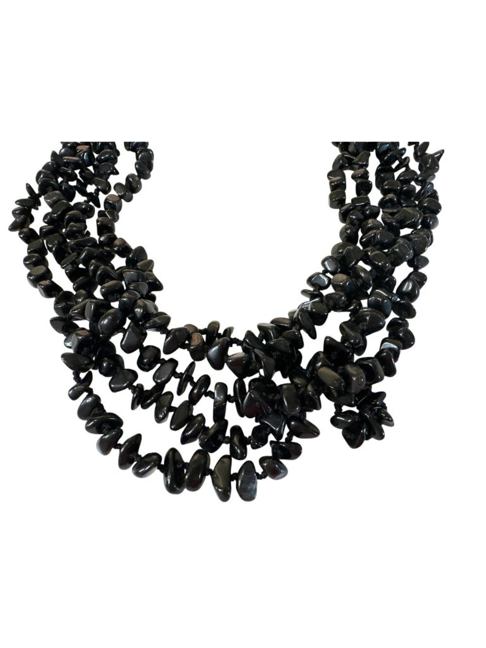 Black Multi-Strand Chunky Beaded Necklace Loop Closure Approx. 18" Boho